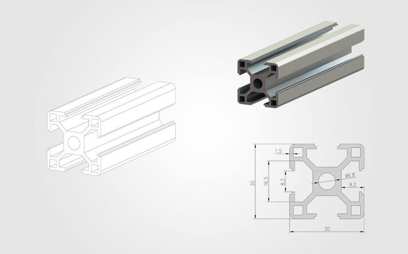 Profilo In Alluminio 30x30 Mm - Tipo I Leggero, Scanalatura 6, Argento Anodizzato - Lunghezza 2500 Mm